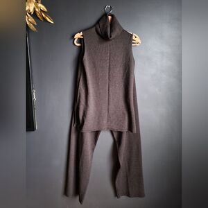 Bloomingdales Brown Wool Turtleneck Wide Leg Coordinate 2 Piece Set M/L